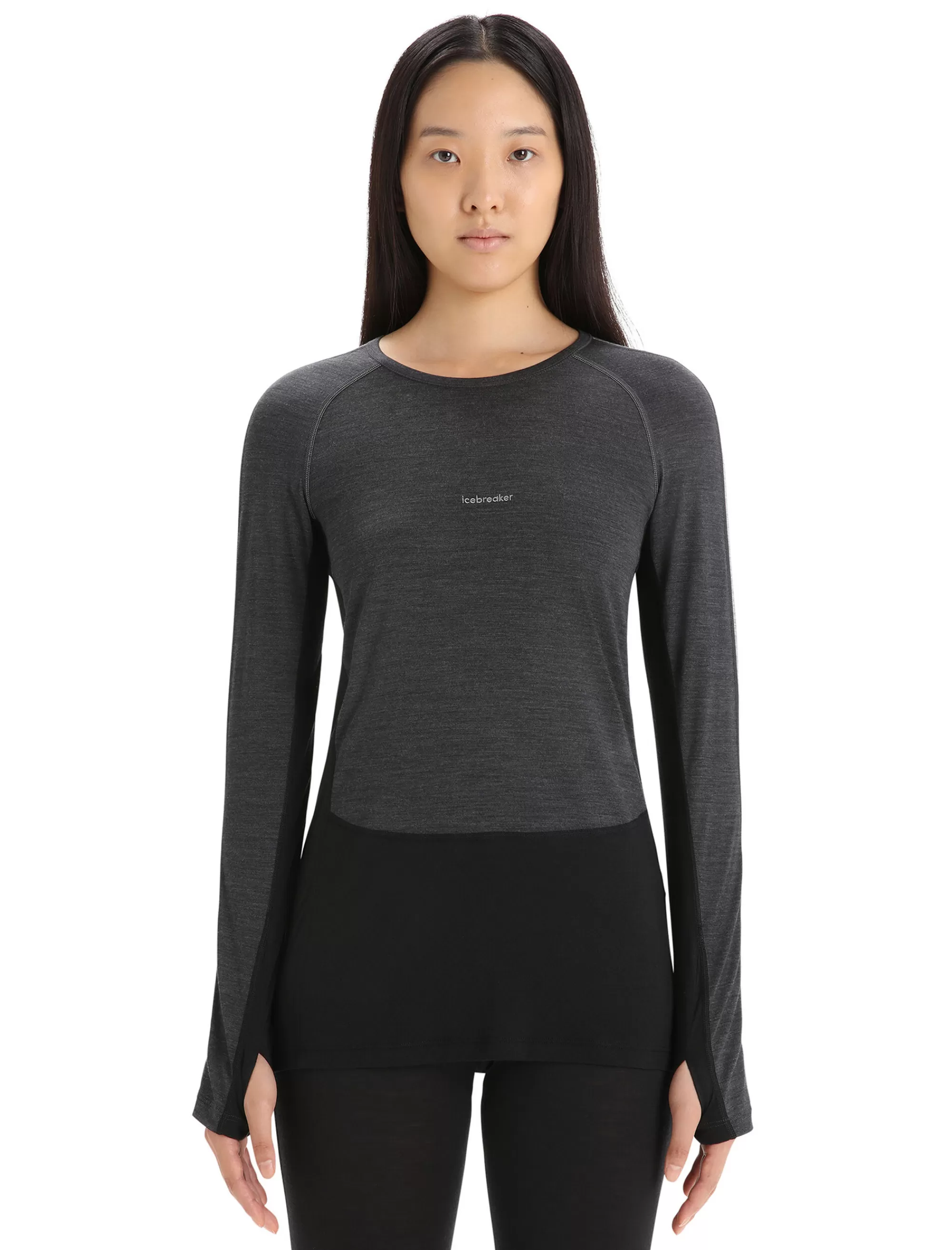 New Icebreaker 125 Zoneknit™ Merino Langarmshirt Damen Jet Heather/Black