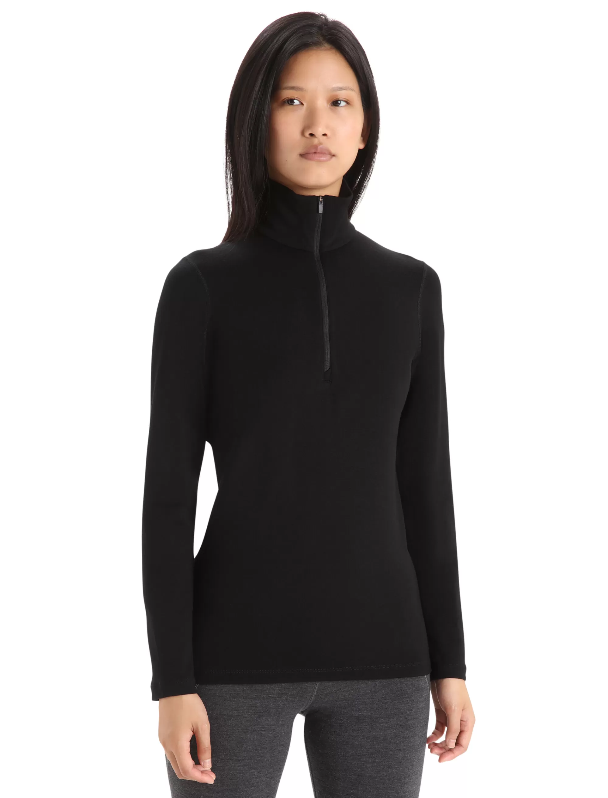 Cheap Icebreaker Merino 260 Tech Thermo-Langarmshirt Mit Halblangem Reisverschluss Damen Black