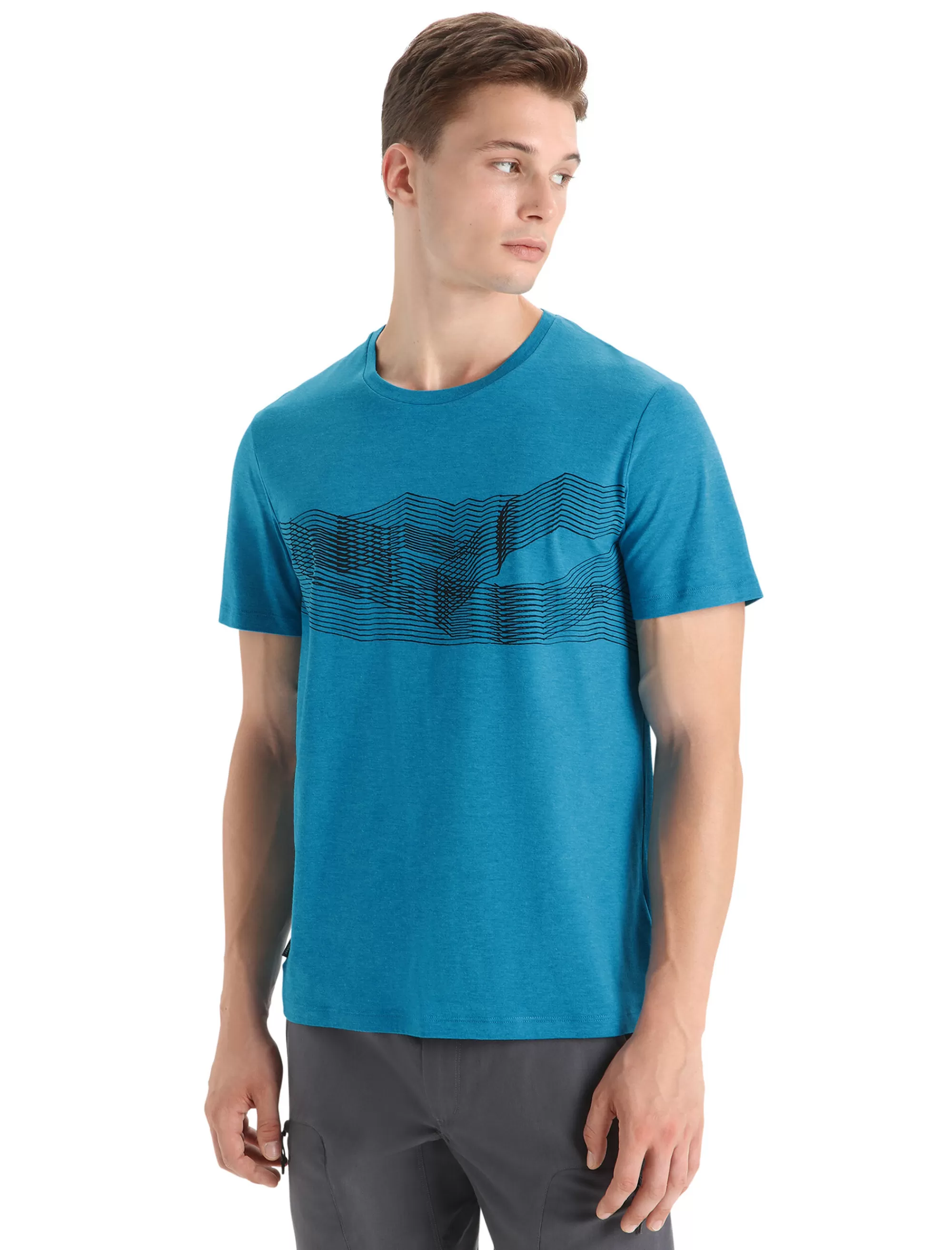 New Icebreaker Merino Central Classic T-Shirt St Anton Herren Geo Blue