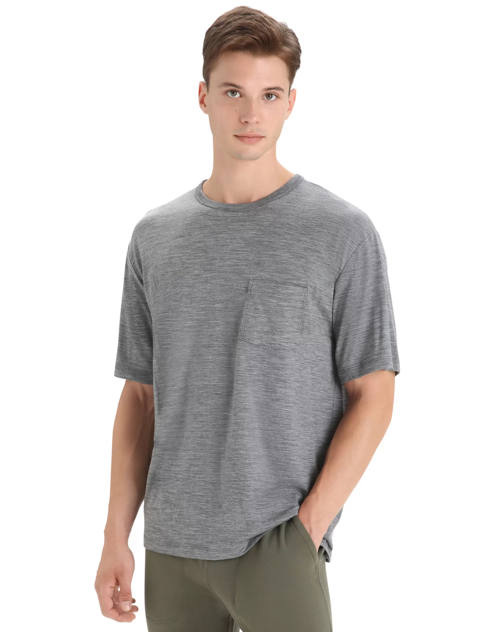 New Icebreaker Merino Granary T-Shirt Mit Brusttasche Herren Gritstone Heather