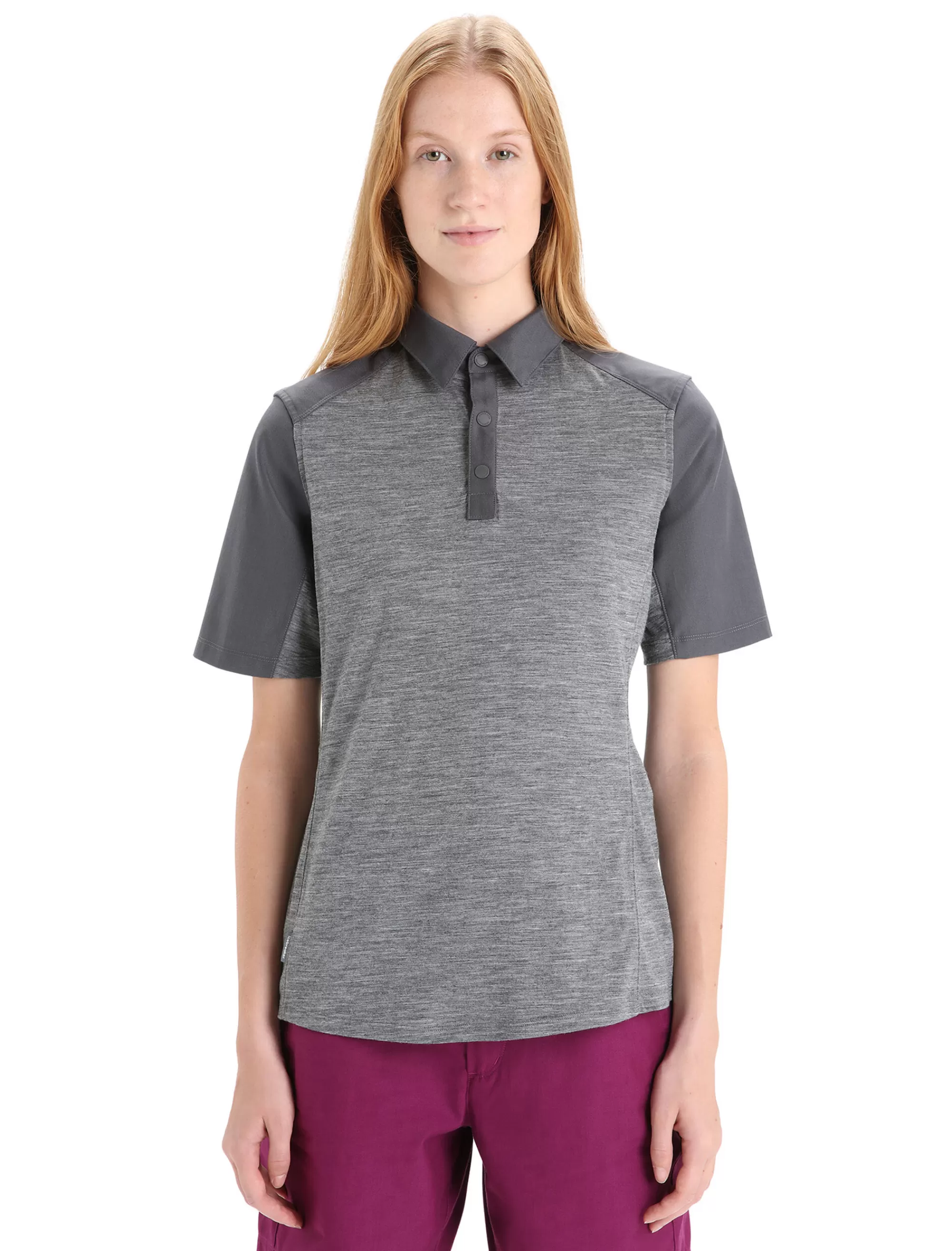 Hot Icebreaker Merino Hike Kurzarmshirt Damen Gritstone Heather/Monsoon