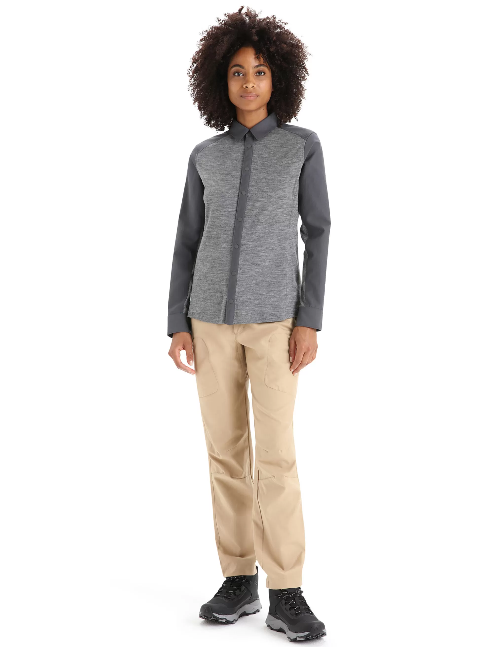 Online Icebreaker Merino Hike Langarmshirt Damen Gritstone Heather/Monsoon