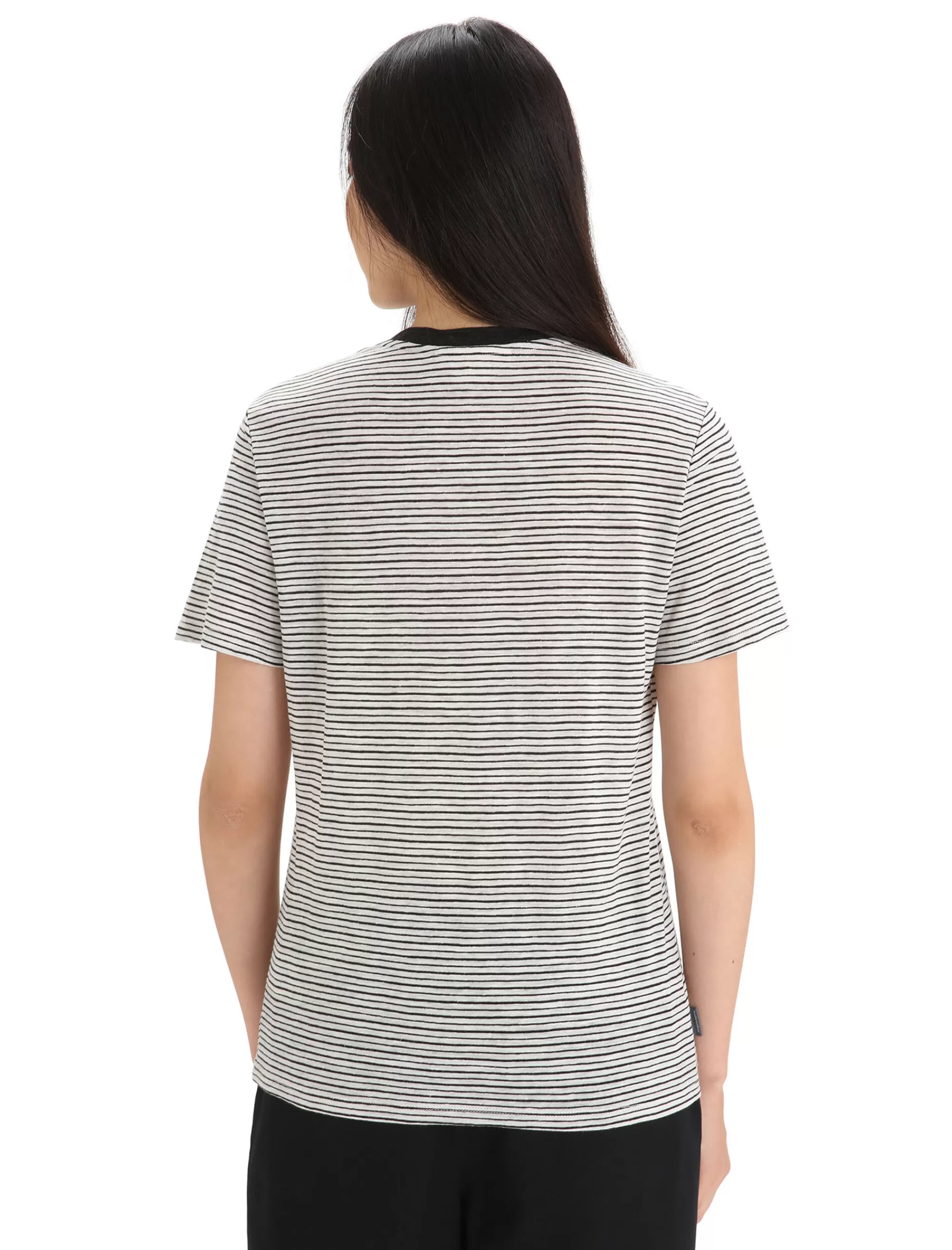 New Icebreaker Merino Leinen T-Shirt Stripe Damen Snow/Black