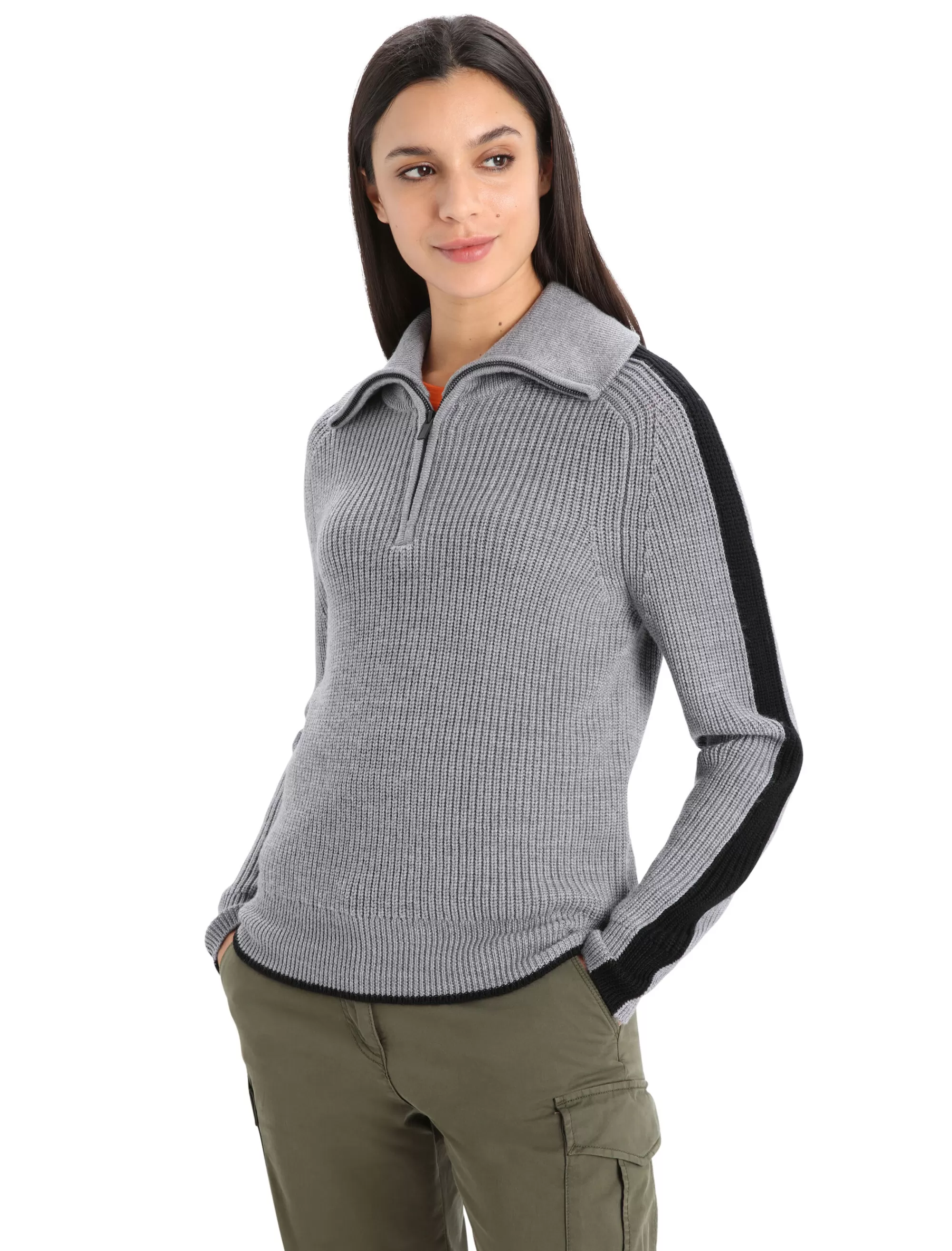 Fashion Icebreaker Merino Lodge Half-Zip-Pullover Damen Gritstone Heather/Black