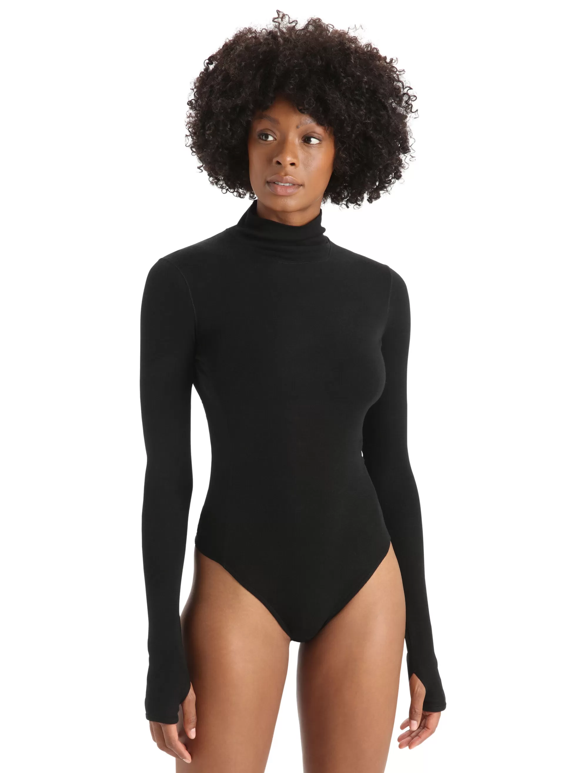 Fashion Icebreaker Merino Queens Langarm-Bodysuit Mit Stehkragen Damen Black