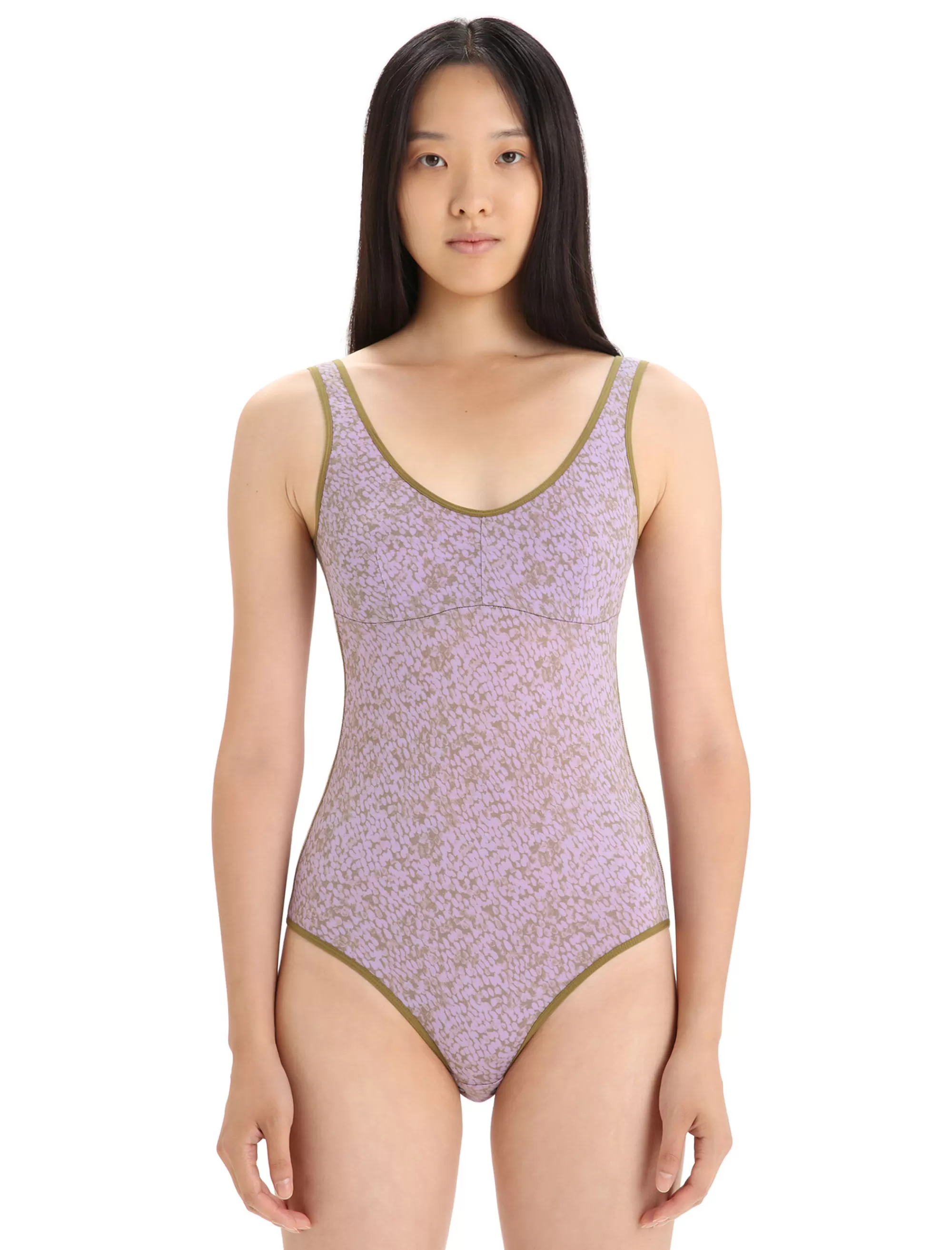 Clearance Icebreaker Merino Queens Tank Bodysuit Damen Algae/Purple Haze