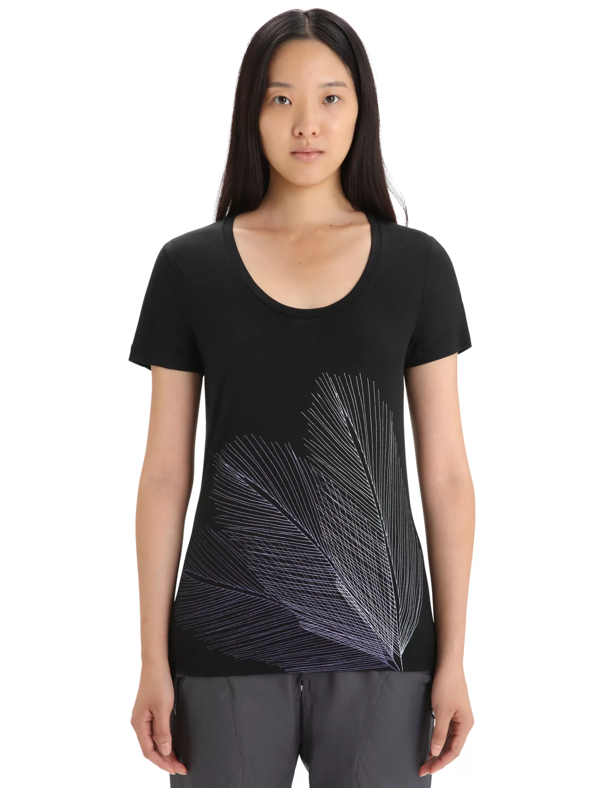 Sale Icebreaker Merino Tech Lite Ii T-Shirt Mit U-Ausschnitt Plume Damen Black