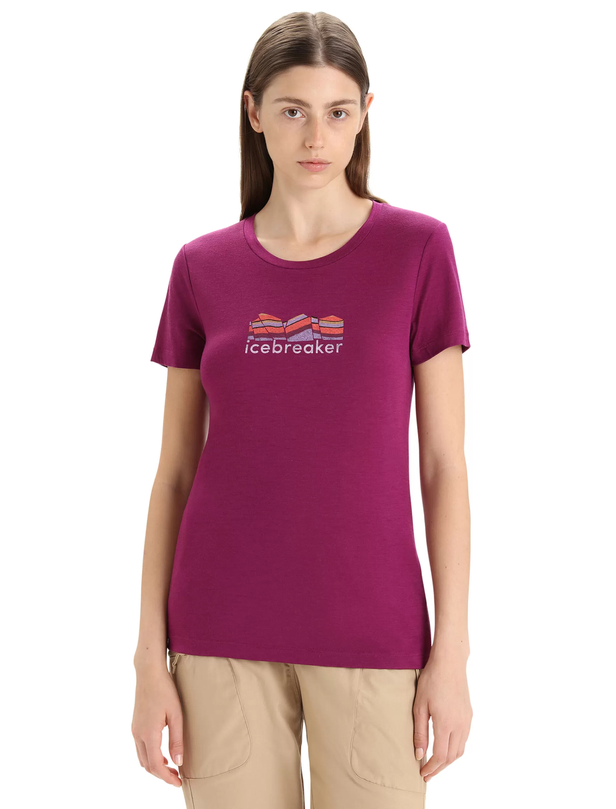 Sale Icebreaker Merino Tech Lite Ii T-Shirt Mountain Geology Damen Go Berry