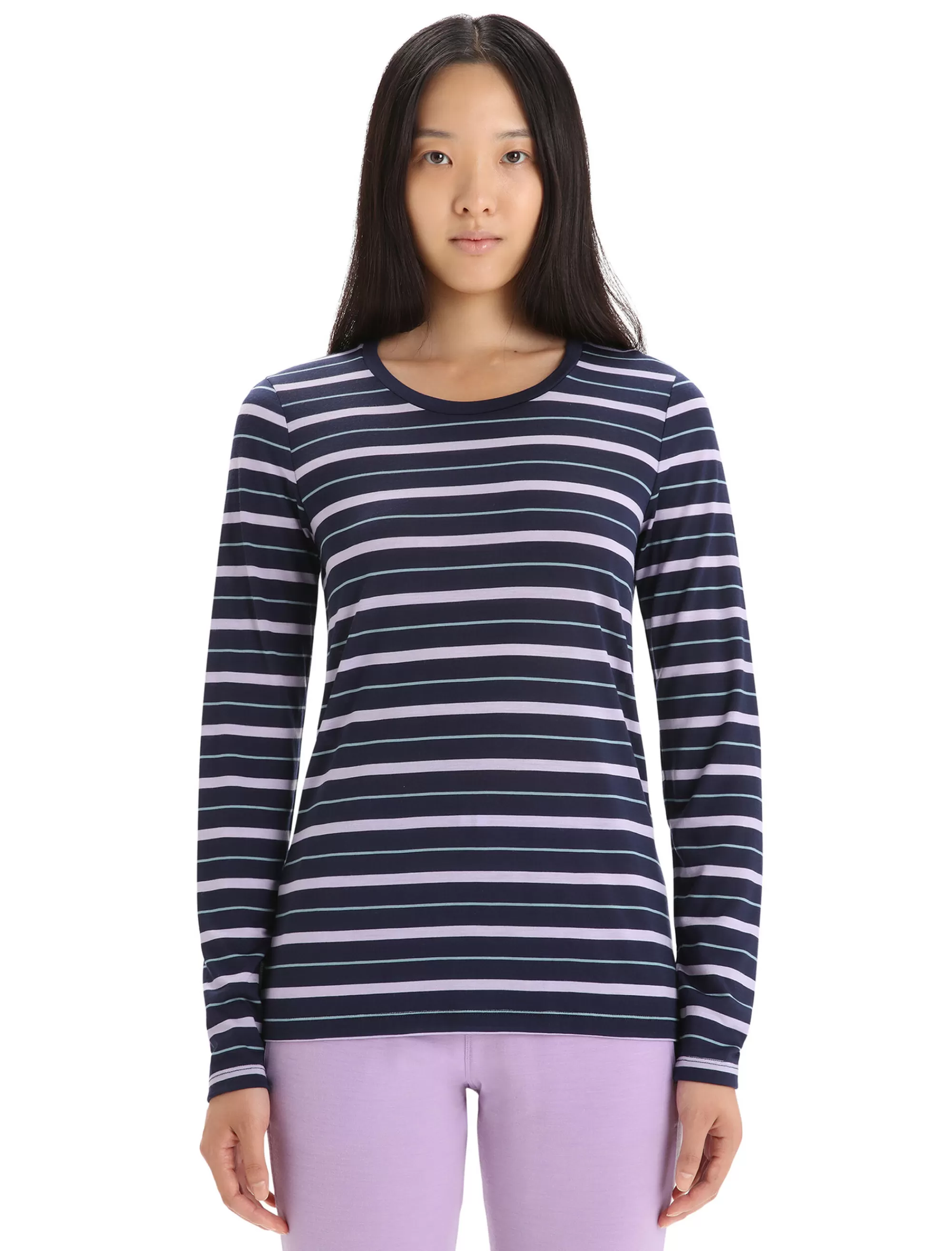 Store Icebreaker Merino Wave Langarmshirt Stripe Damen Midnight Navy/Purple Gaze