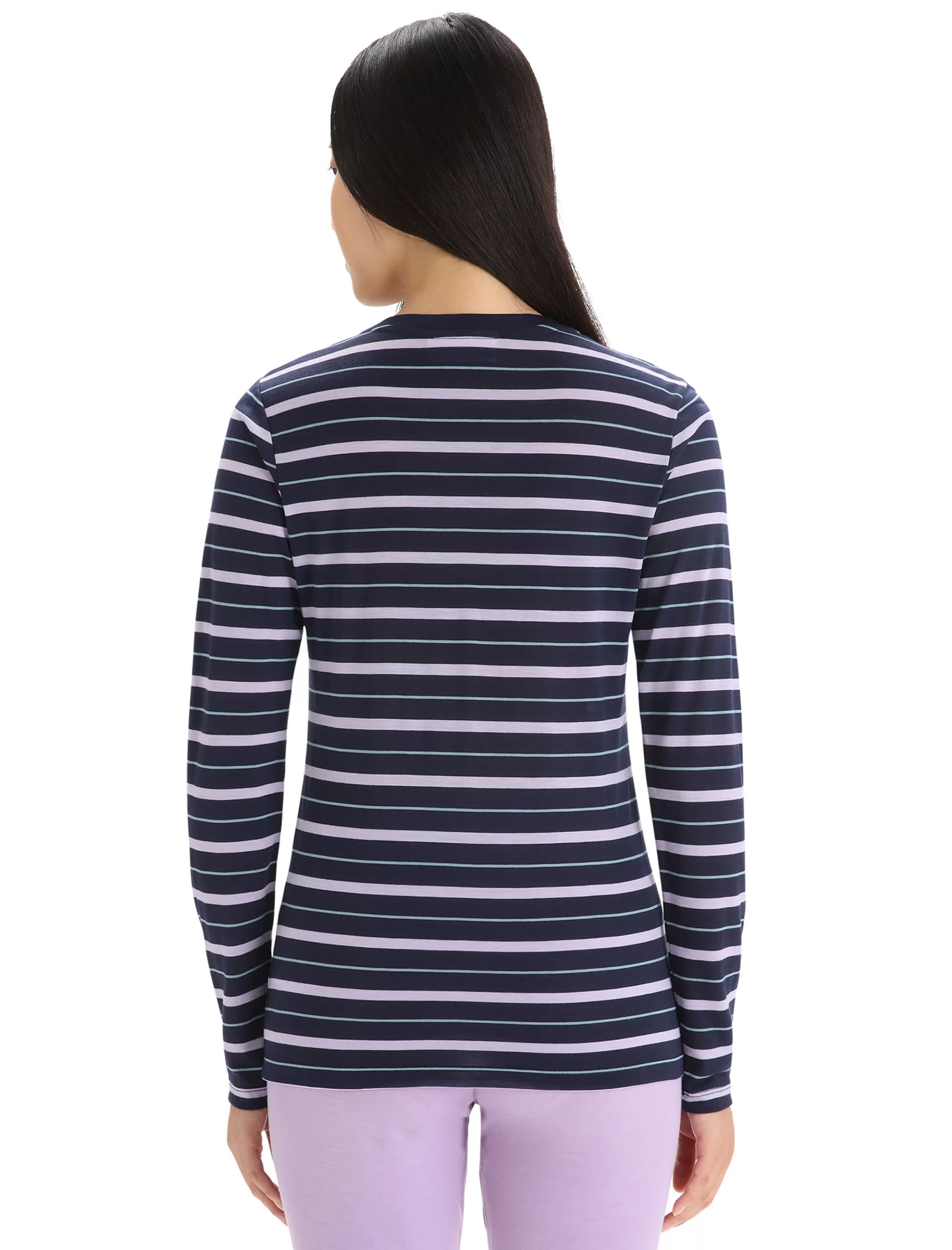 Store Icebreaker Merino Wave Langarmshirt Stripe Damen Midnight Navy/Purple Gaze