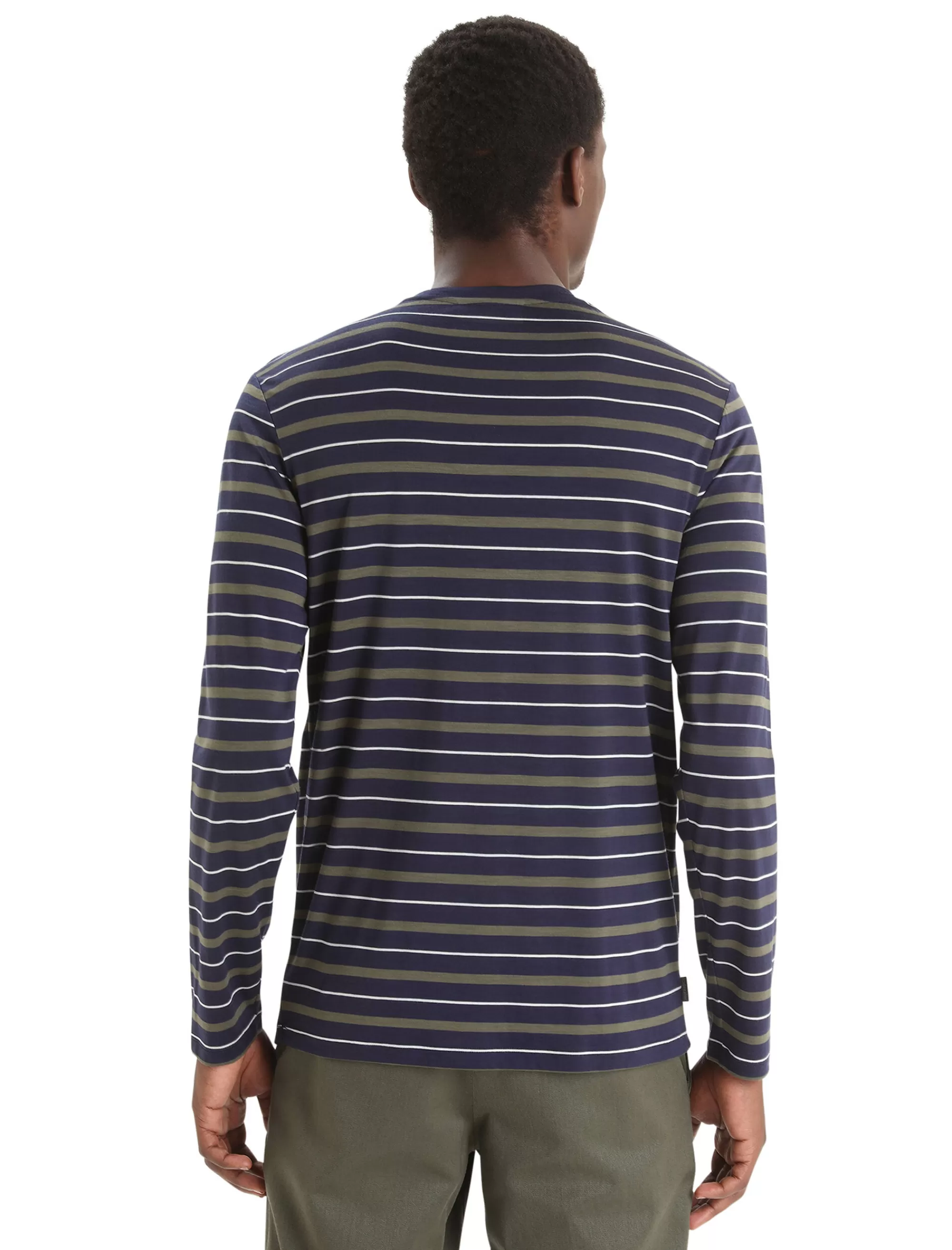 Outlet Icebreaker Merino Wave Langarmshirt Stripe Herren Midnight Navy/Loden