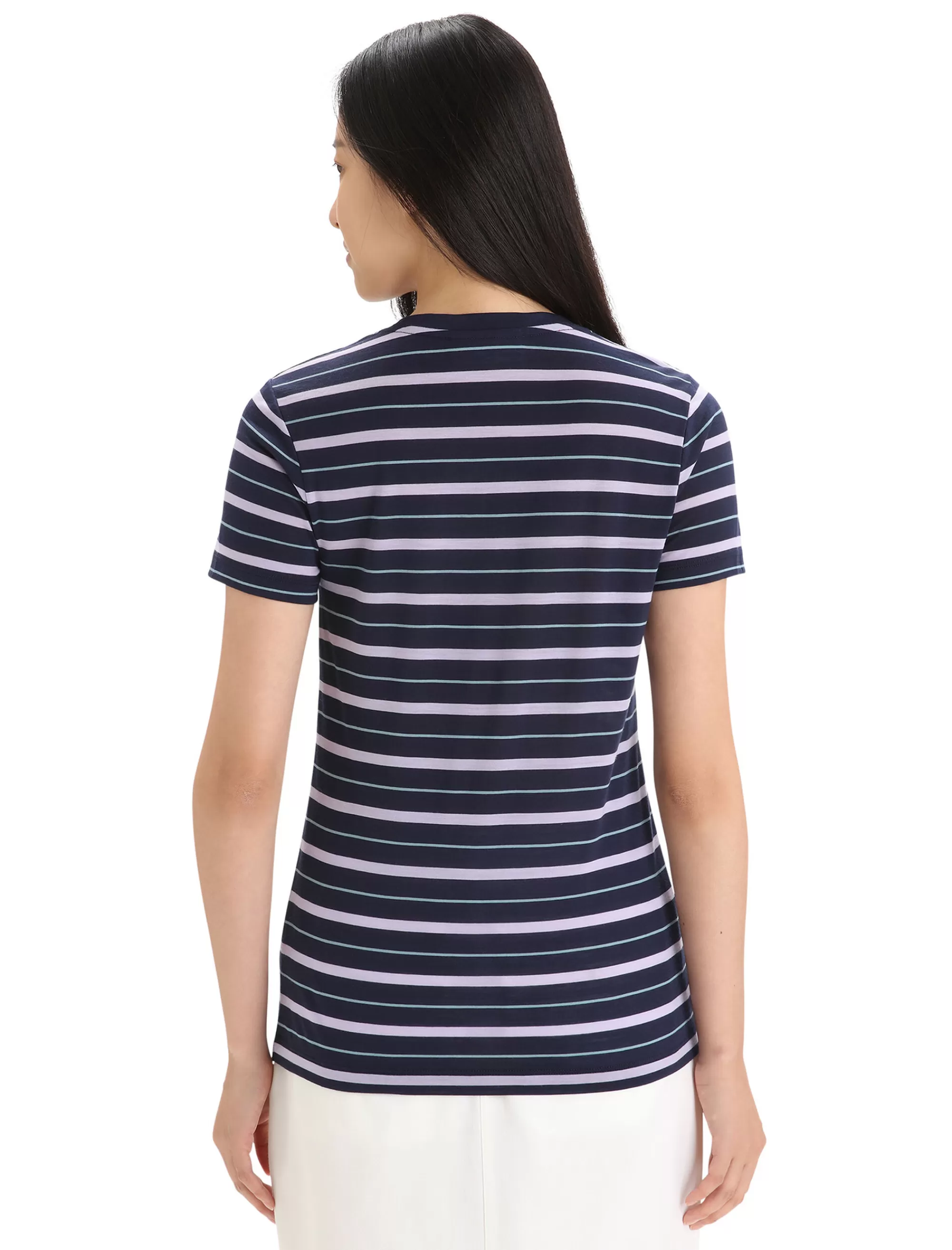 Online Icebreaker Merino Wave T-Shirt Stripe Damen Midnight Navy/Purple Gaze