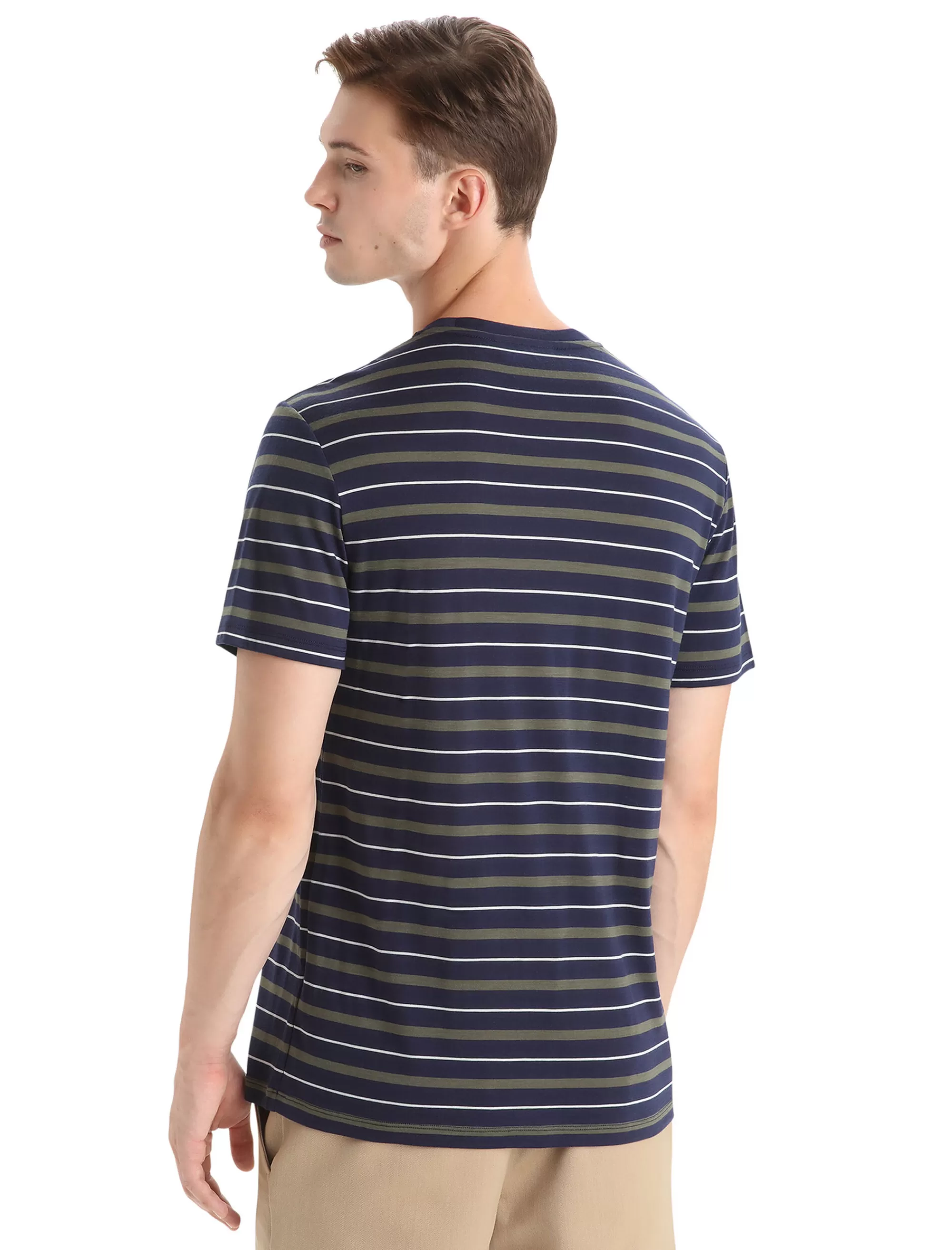 New Icebreaker Merino Wave T-Shirt Stripe Herren Midnight Navy/Loden