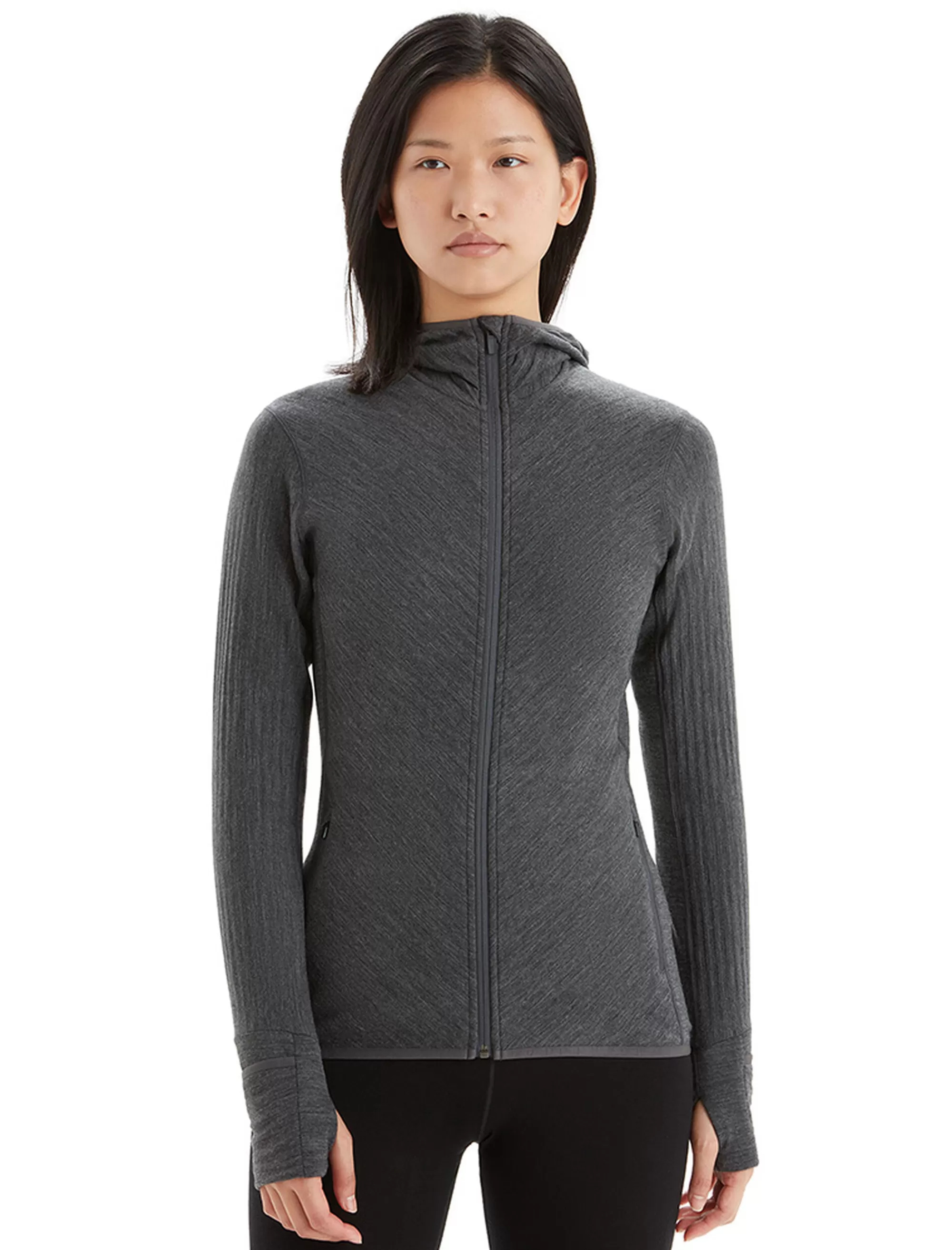 Hot Icebreaker Realfleece® Merino Descender Kapuzenjacke Damen Jet Heather