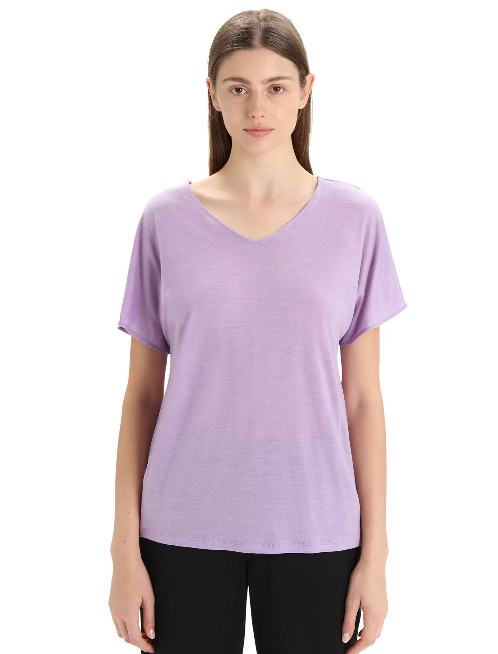 Cheap Icebreaker Wendbares Merino Drayden T-Shirt Damen Purple Gaze