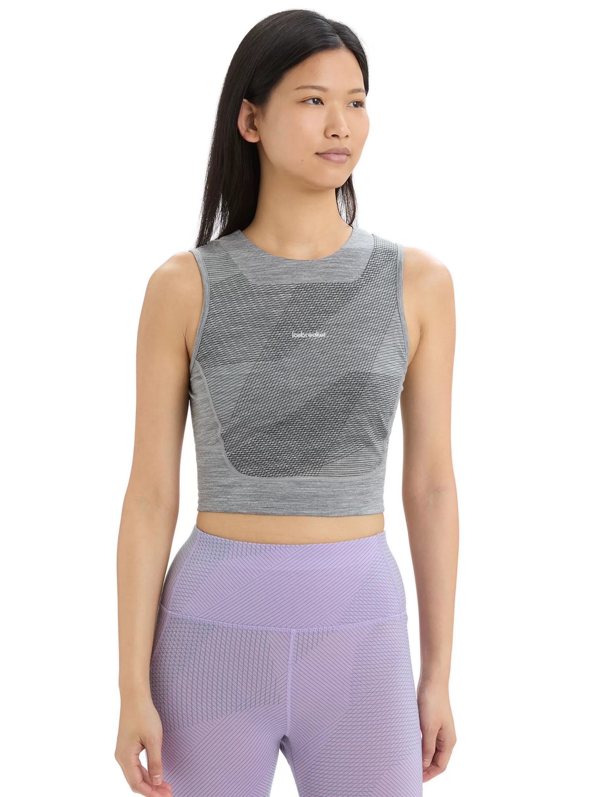 Hot Icebreaker Zoneknit™ Merino Crop Top Geodetic Damen Metro Heather/Black